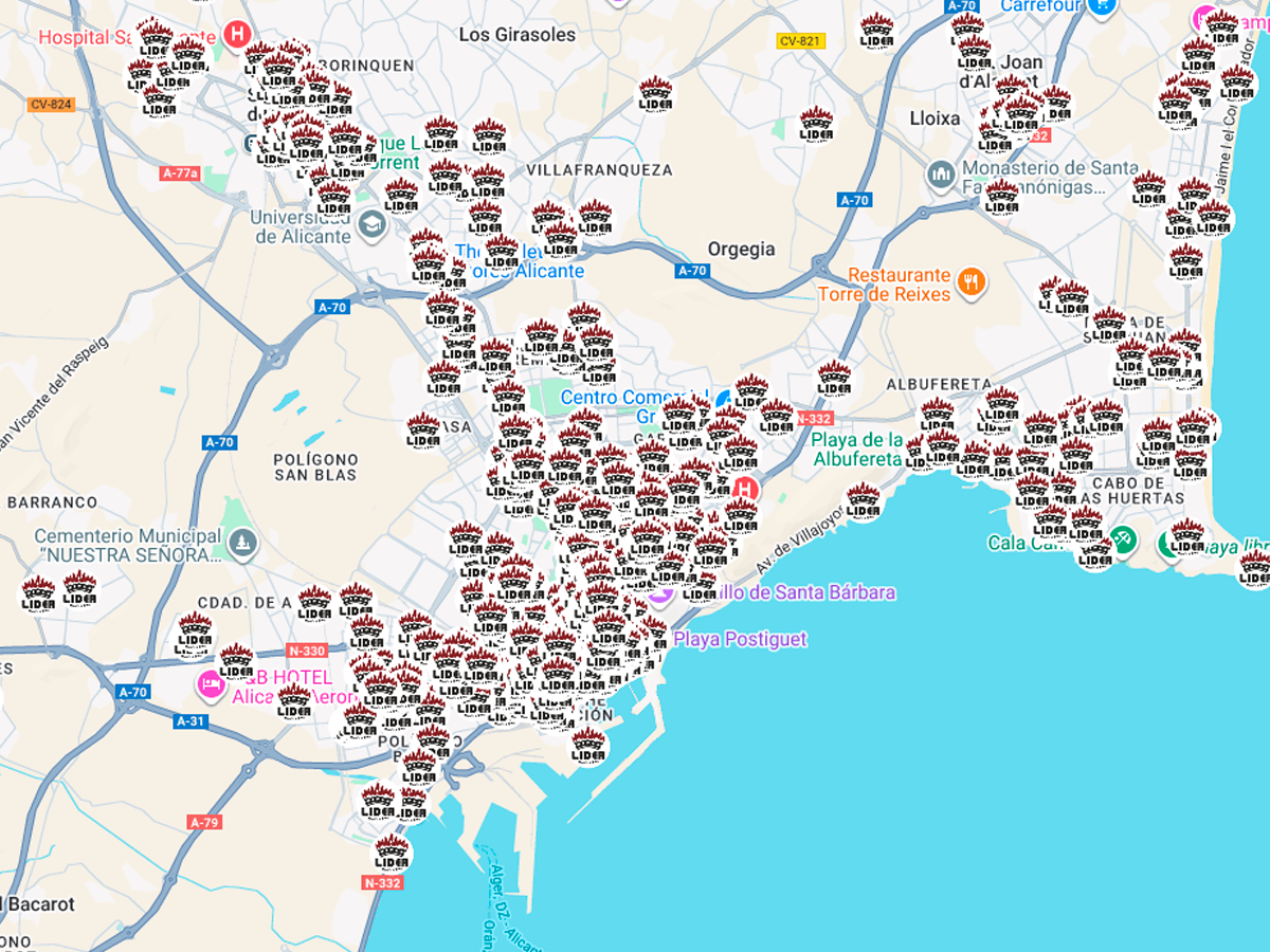 Mapa de clientes en Alicante capital
