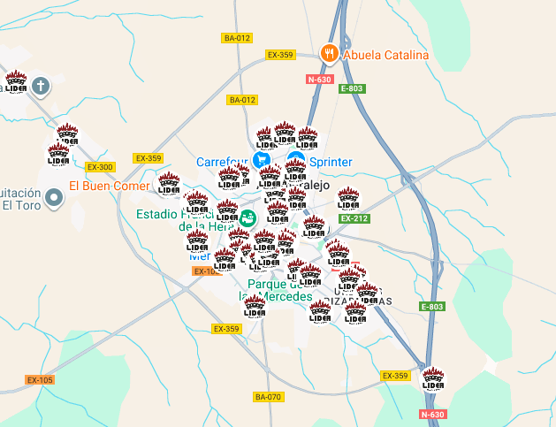 Mapa de clientes en Almendralejo