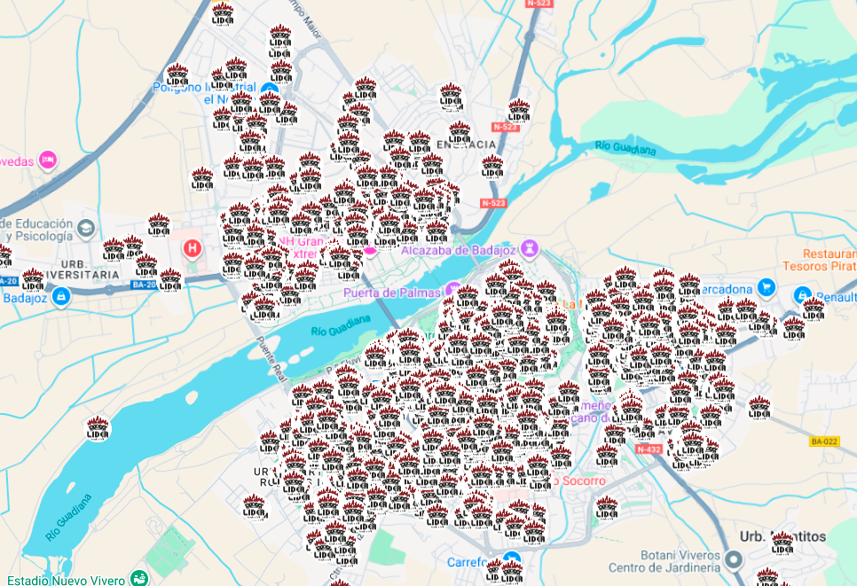 Mapa de clientes en Badajoz