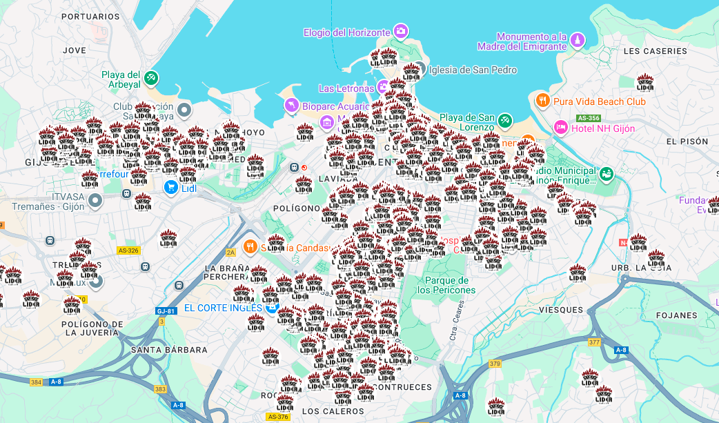 Mapa de clientes en Gijón