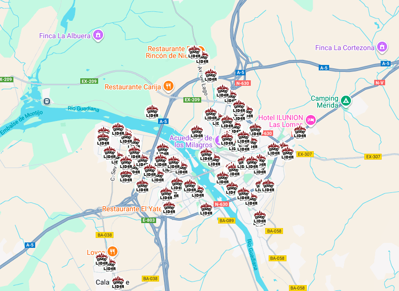 Mapa de clientes en Mérida