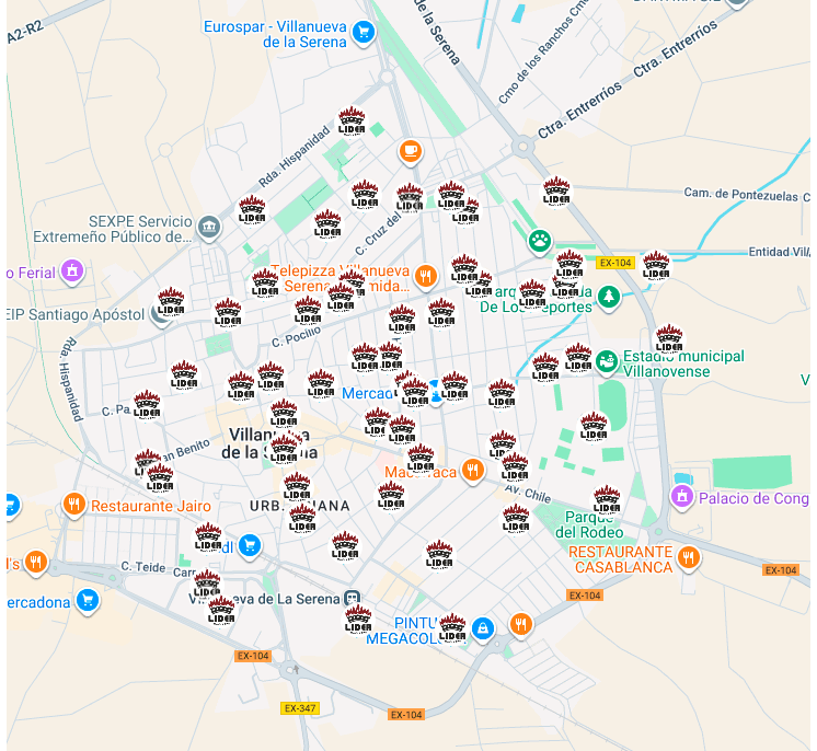 Mapa de clientes en Villanueva de la Serena